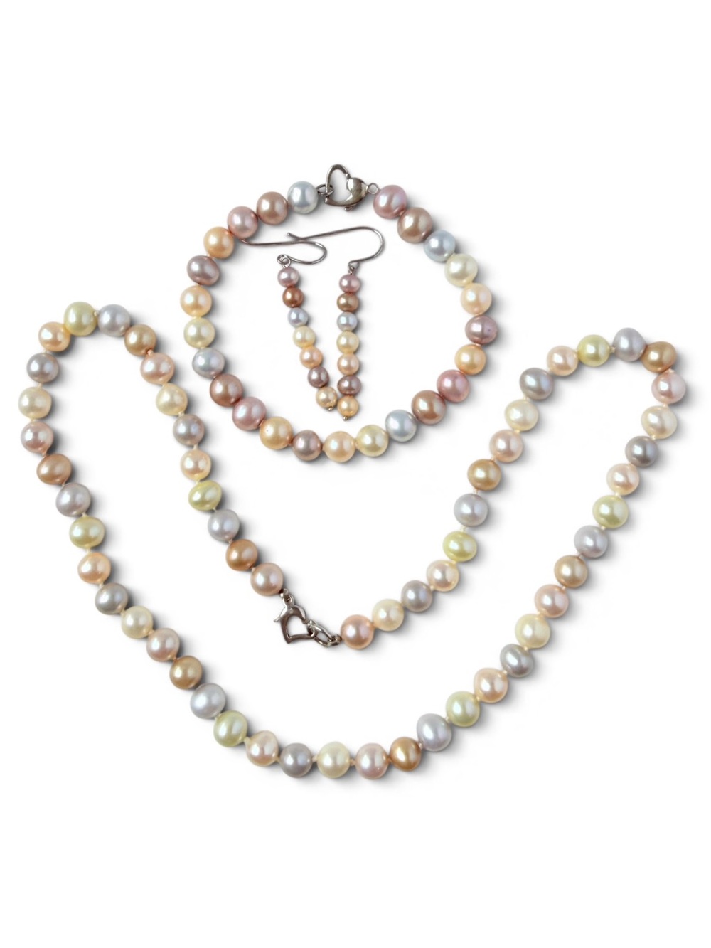 Multicolor Freshwater Pearl Sterling Silver Clasp Necklace Bracelet Earrings Set
